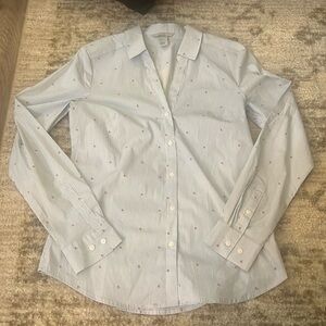 H&M Cherry Print Striped Button-Down Shirt Sz 8 - Cherries Design, Blue & White